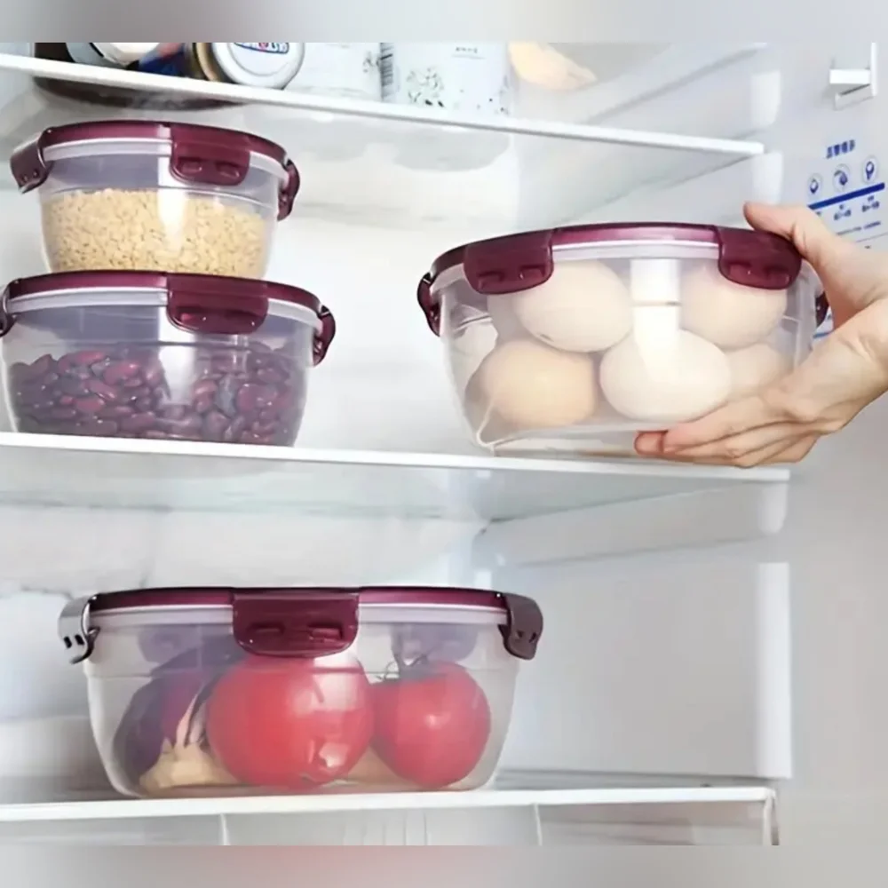 4 Burgundy Mixing Bowls w/Lid